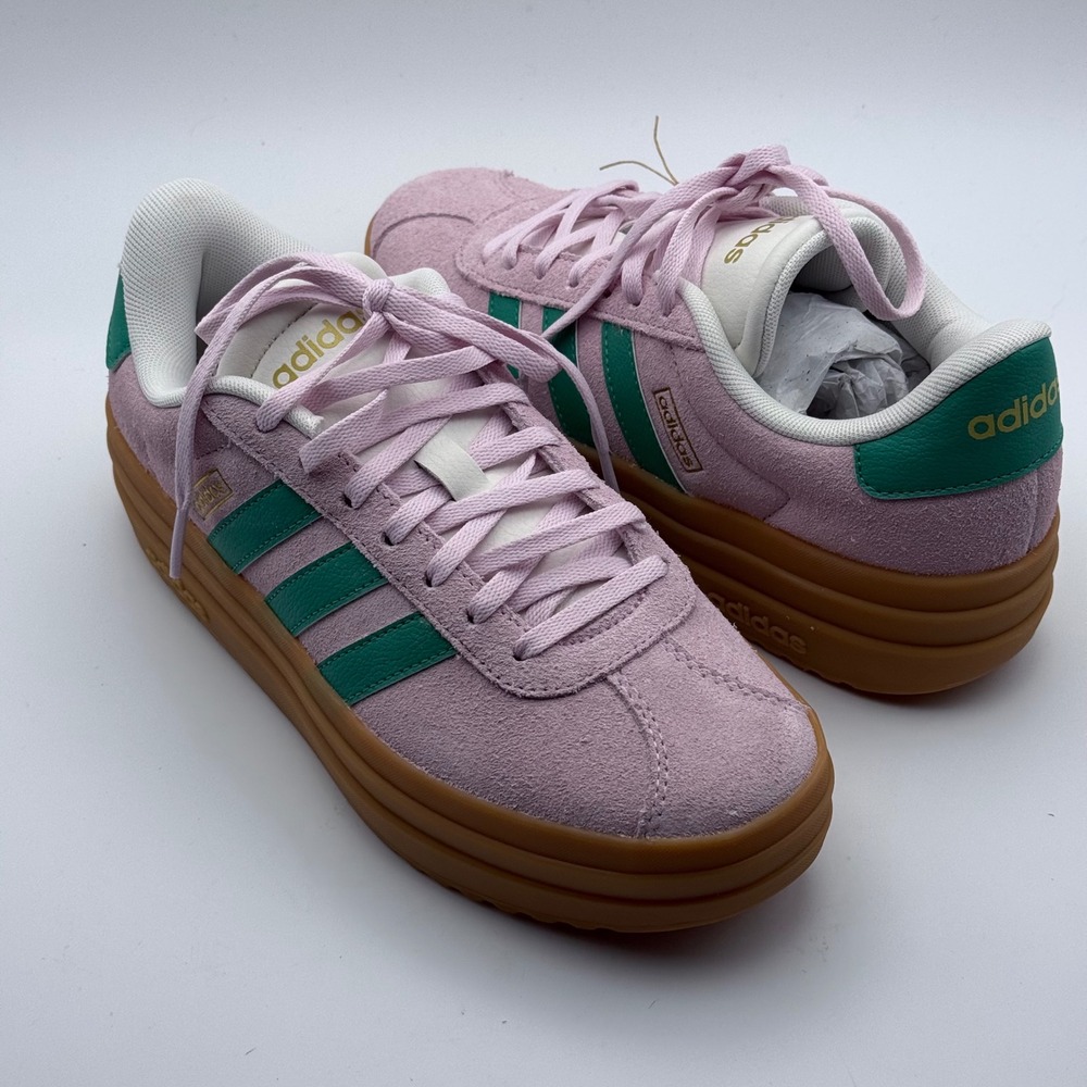 adidas Platform Sneaker Pink with Green Stripes and Gum Sole